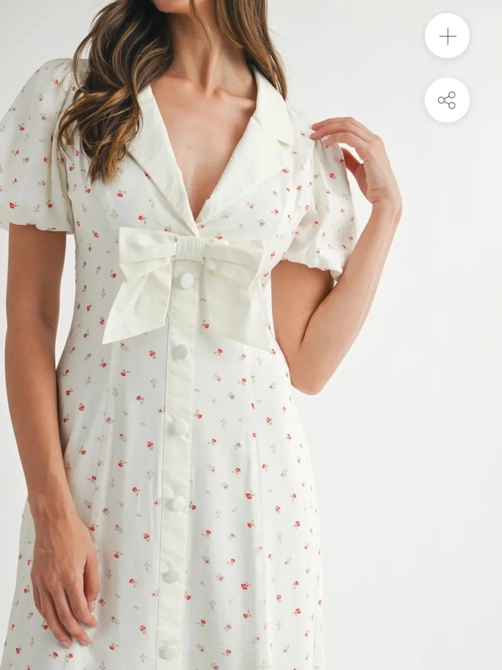 Mable Bayside Bow Front Puff Ditsy Floral Midi Cottagecore Coquette Dress M - Picture 11 of 14